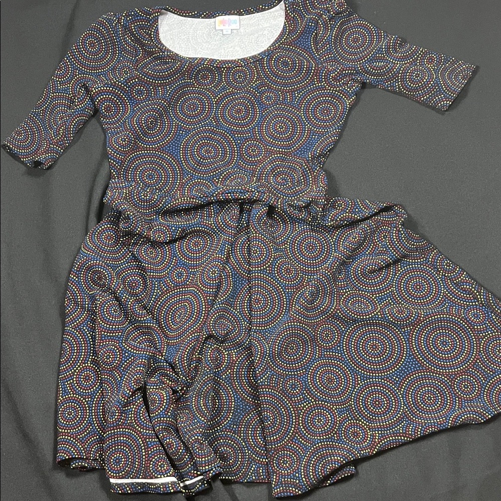 LuLaRoe Kids Dress with Multicolor Spiral Design